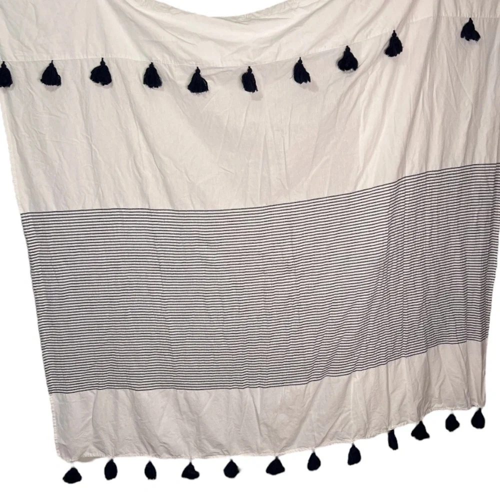 Peri Home Panama Stripe Cotton Shower Curtain with Large Tassels